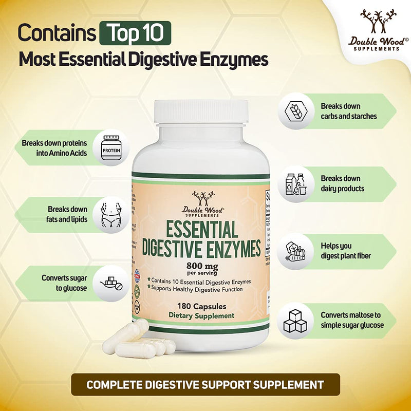 [Australia] - Digestive Enzymes - 800mg Blend of All 10 Most Essential Digestive and Pancreatic Enzymes (Amylase, Lipase, Bromelain, Lactase, Papain, Protease, Cellulase, Maltase, Invertase) by Double Wood 