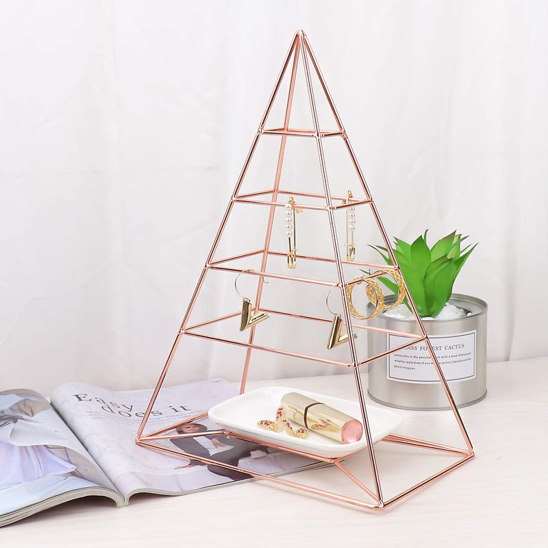 [Australia] - MORIGEM Jewelry Organizer, Pyramid 4 Tier Jewelry Tower, Decorative Jewelry Holder Display with White Tray for Necklaces, Bracelets, Earrings & Rings, Rose Gold 