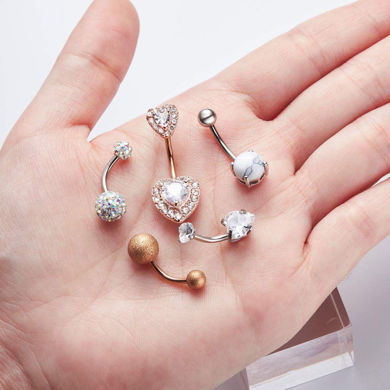 [Australia] - Ldurian 14g Belly Button Rings Surgical Steel CZ Navel Ring Barbell for Women Girls Body Piercing Jewelry Rose Gold Silver Style - A 