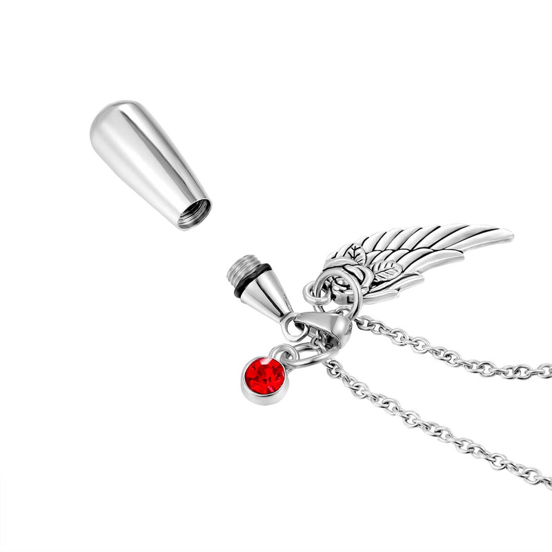 [Australia] - Angel Wing+12 Birthstones+Teardrop Heart Pendant Keepsake Ashes Urn Pendant Necklace,Cremation Jewelry for Pet/Human（Silver) 