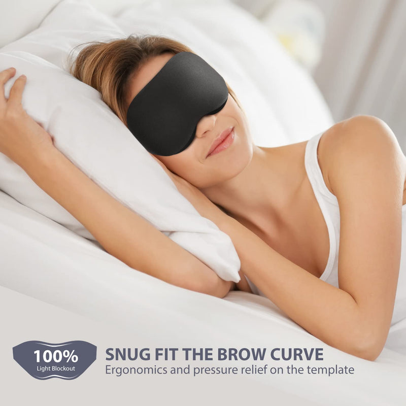 [Australia] - 3D Eye Sleep Mask with Memory Foam,New Design Light Blocking, Soft & Comfortable Eye Sleep for Women & Men with Earplug & Travel Pouch Black 