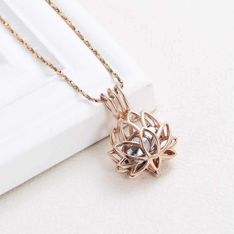 [Australia] - Imrsanl Cremation Jewelry for Ashes - Lotus Flower Ashes Pendant Necklace with Mini Keepsake Urn Memorial Ash Jewelry Rose Gold-Silver 