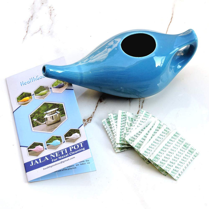 [Australia] - Porcelain Ceramic Neti Pot for Nasal Cleansing | Natural Treatment for Sinus, Infection and Congestion Blue Color 