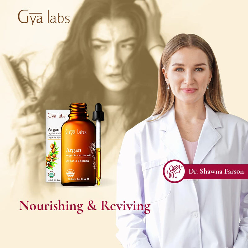 [Australia] - Gya Labs Organic Argan Carrier Oil For Dry Skin & Thinning Hair (100ml) - Therapeutic Grade Moroccan Argan Oil - Perfect for Dewy Skin & Hair Growth - Use on Skin and Hair 100 ml (Pack of 1) 