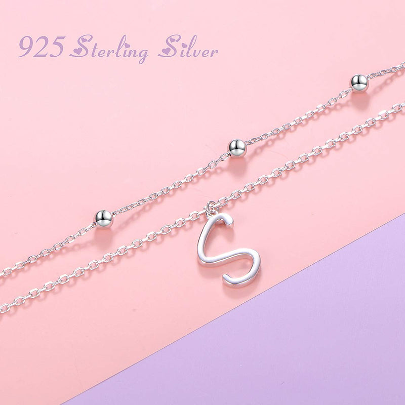 [Australia] - Anklet for Women S925 Sterling Silver Adjustable Foot Ankle Bracelet with Initials Anklets for Girls Initial S 