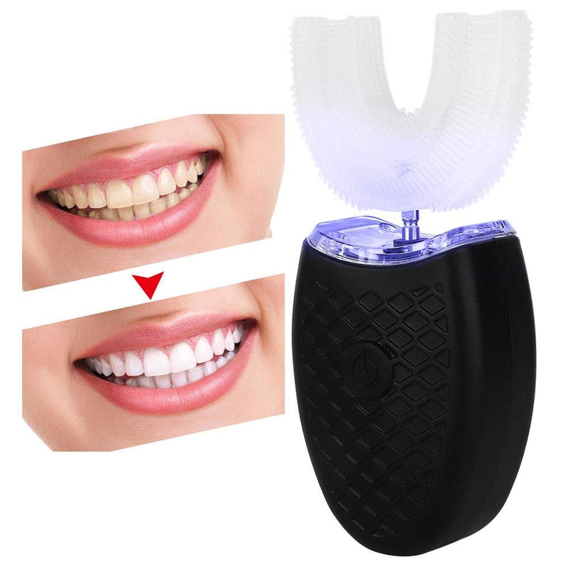 [Australia] - Adult U Shaped Electric Toothbrush, Automatic Tooth Cleaning Whitening Vibration Brush for Oral Care, 360 ° Mouth Cleaner Tool(Black) Black 