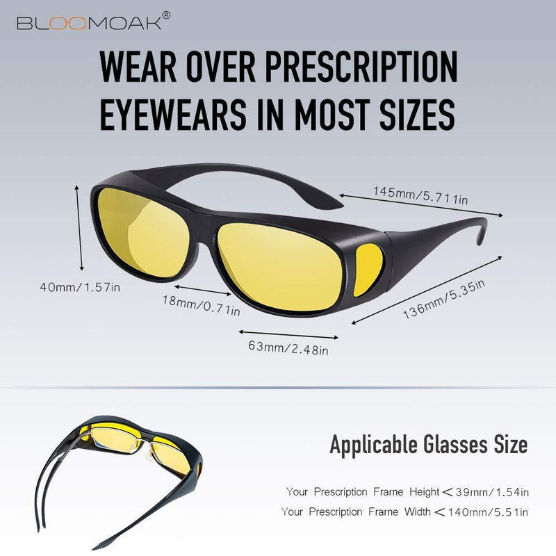 [Australia] - Bloomoak Polarized Night Over Glasses, Anti-Glare UV 400 Protection for Men Women - Polarized Wrap Around Over Prescription Eyewear - Suit for Driving/Fishing/Golf (Night Vision Lens) 
