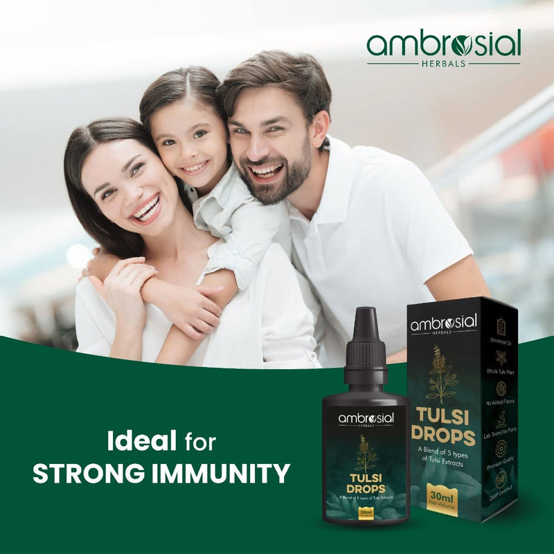 [Australia] - Ambrosial Tulsi Drops Concentrated Extract of 5 Tulsi 30ml | Natural Immunity Booster | Relieves Cough & Cold | Raw Extract of Holy Basil Leaf (30ml) Pack of 1 