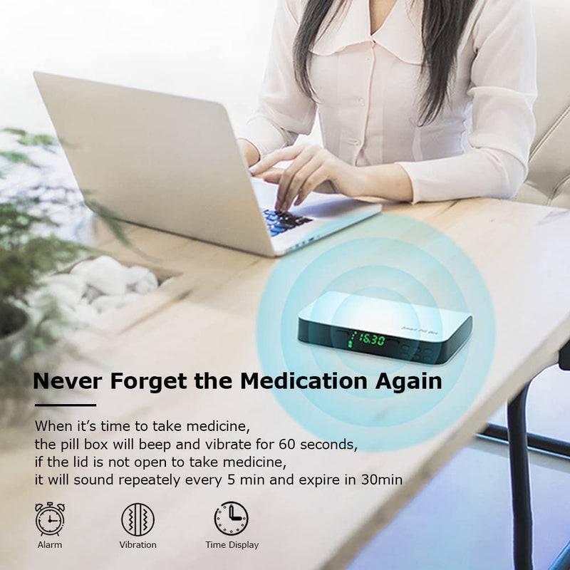 [Australia] - Pill Dispenser with Alarm, Daily Medicine Pill Organizer with up to 7 Alarms A Day,Smart Pill Box 6 Compartments, Pill Reminder for Elderly,Blue Blue 