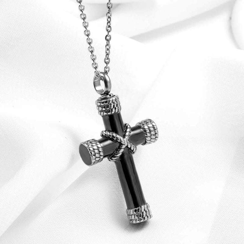 [Australia] - MEMORIALU Cremation Cross Urn Necklaces for Ashes Stainless Steel Keepsake Memorial Ash Pendant Necklace Black 