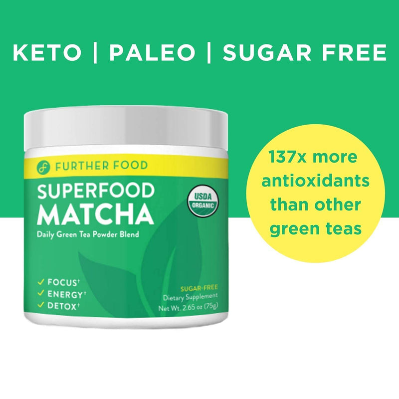 [Australia] - Further Food Premium Matcha Green Tea Powder USDA Organic Japanese Matcha Powder, Natural Energy + Focus + Boost Immune System, Antioxidant Plant-Based Detox Superfood (30 Servings) 