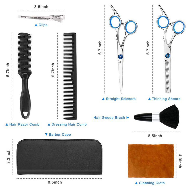 [Australia] - ZERIRA Hair Cutting Scissors Kit Professional 9 Pcs Hairdressing Scissors Kit, With Hair Cutting Scissors, Thinning Shears, Hair Razor Comb, Clips, shawl Haircut Kit, Suitable for Home, Salon, Barber 