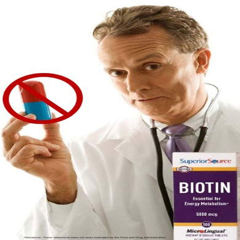 [Australia] - Superior Source Biotin 5000 mcg Vitamins & Minerals Unisex Sublingual Instant Dissolve Tablets for Hair, Skin, and Nails Growth - 100 Count 
