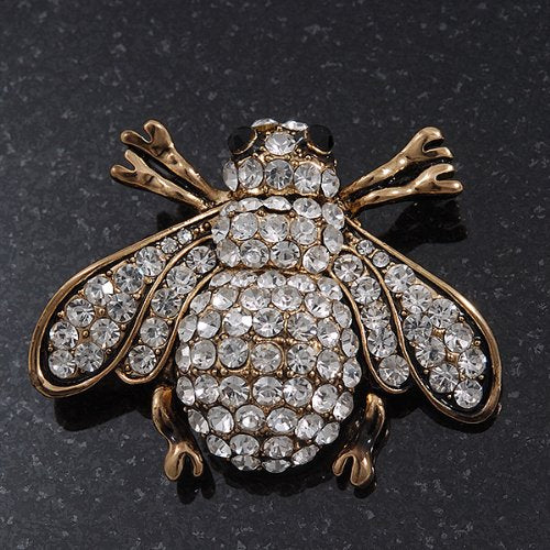 [Australia] - Avalaya Swarovski Crystal Bee Brooch (Burn Gold Metal) - 4.5cm Length 