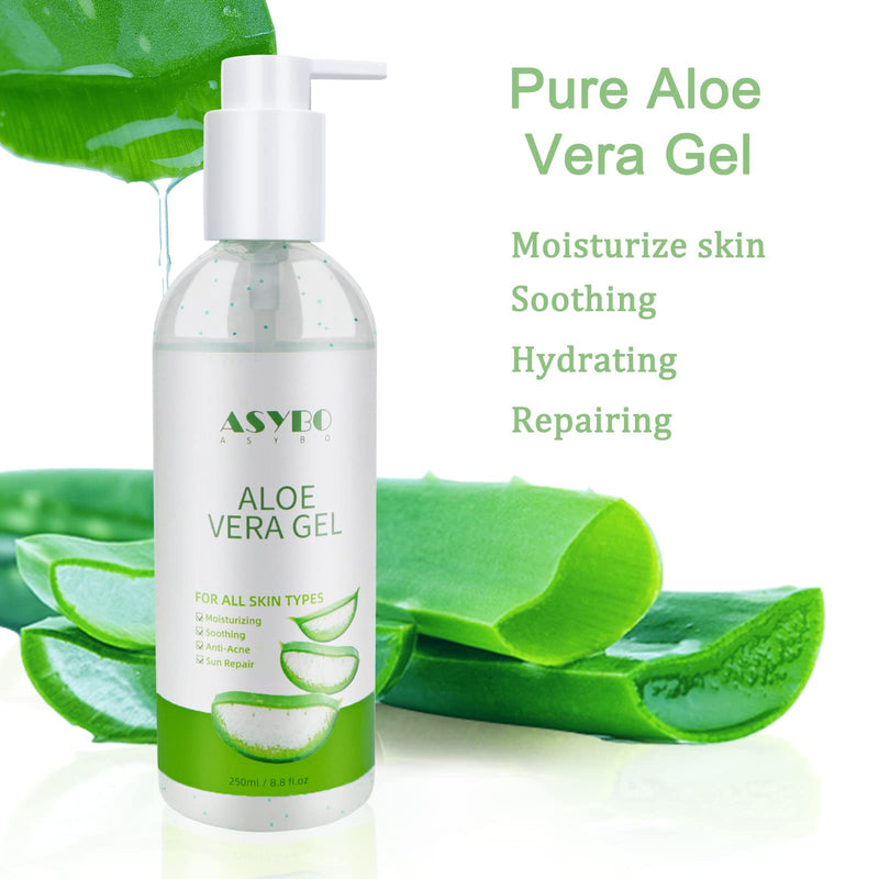 [Australia] - ASYBO Aloe Vera Gel, 100% Natural Pure Aloe Vera Hydrating Facial Moisturizer, Soothing & Moisturizing, After Sun Care, Reduce Acne, Repair Scars, Suitable for All Skin Types, 250ml / 8.8 fl oz 