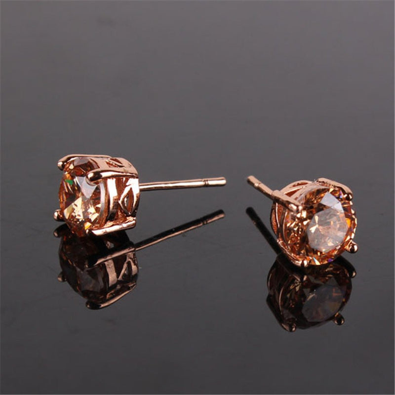 [Australia] - GULICX Rose Gold Tone Yellow Crystal Royal Journey Jewelry Eternity Stud Earring 