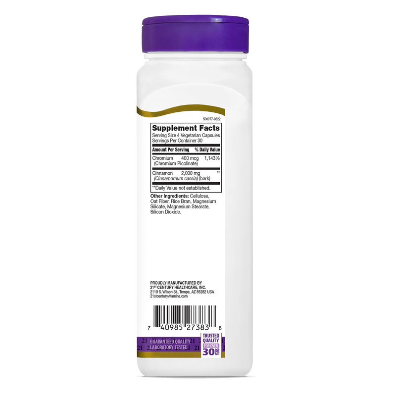[Australia] - 21St Century Cinnamon Plus Chromium Vegetarian Capsules, 120 Count 