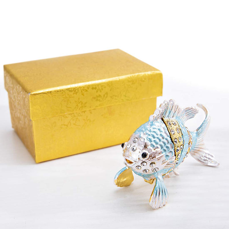 [Australia] - YU FENG Crystals Bejewelled Cute Goldfish Jewelry Trinket Box Hinged Collectible Animal Figurines Tiny Storage Box for Jewel,Treasures 