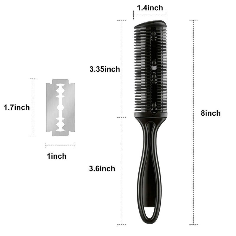 [Australia] - 3 Pieces Razor Comb with 10 Pieces Razors, Hair Cutter Comb Cutting Scissors, Double Edge Razor, Hair Thinning Comb Slim Haircuts Cutting Tool (Black) Black 