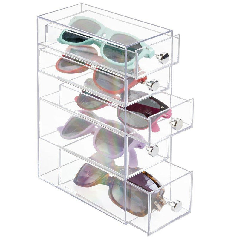 [Australia] - mDesign Stackable Box for Eyewear Storage - Practical 2 Drawer Chest - Plastic Chest of Drawers Ideal as Glasses Storage with 3 Pull Out Containers - Transparent 