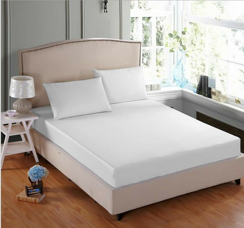 [Australia] - AIMANE® Non Iron Percale 4FT Small Double Fitted Sheet Poly Cotton Easy Care Non Iron Percale 4FT Fitted Bed Sheets Small Double (White) White 