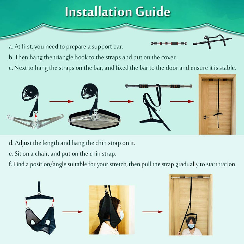 [Australia] - Cervical Neck Traction Device for Home Use Neck Stretcher Hammock Spinal Decompression Over The Door Traction Unit for Neck Tension Pain Relief Head Harness Traction Equipment 