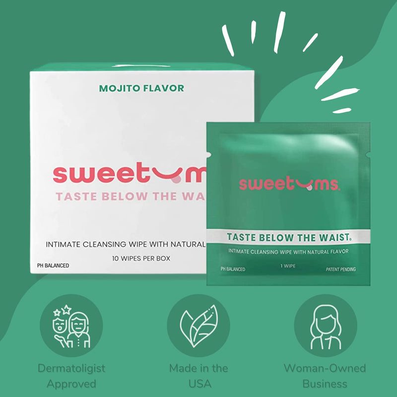 [Australia] - Sweetums Feminine Wipes For Women, Individually Wrapped - pH Balanced Flavored Intimate Wipes - Pack of 10 (Mojito) Mojito 