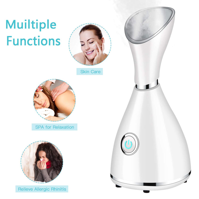 [Australia] - Facial Steamer for Facial Deep Cleaning, Moisturize, Unclog Pores, Face Spa, Nano Ionic Humidifier, Home Facial Warm Mist Face steamer with Blackhead Removal Kit, Brush, Hair Band 70ml White 