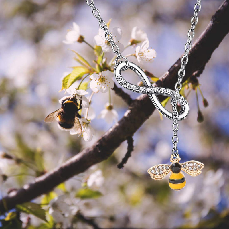 [Australia] - FUSTMW Crystal Bumblebee Pendant Necklace Infinity Love Charm Flying Honeybee Insect Jewelry Gifts (fts 3-8inch Wrist bee Bracelet) 25.5inches Y necklace 