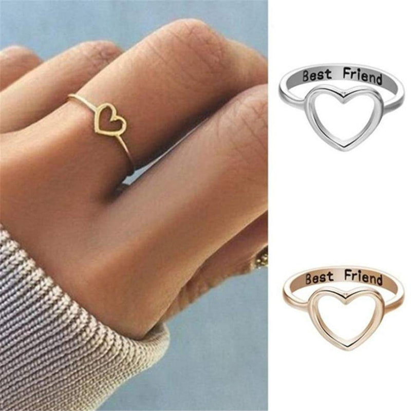 [Australia] - Infinity Love Heart Rings Set for Friendship Geometric hollow peach Heart Engraved Letter Index Finger Rings for Women Girls Graduation Gift 2Pcs/set Best Friend 