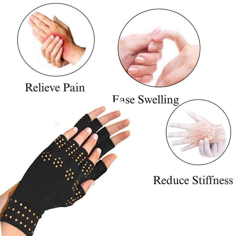 [Australia] - Compression Arthritis Gloves - Magnetic Anti-Arthritis Fingerless Health Therapy Gloves Copper Infused Arthritis Gloves, Compression Therapy, Increases Blood Flow for Women and Men(1 Pair) 