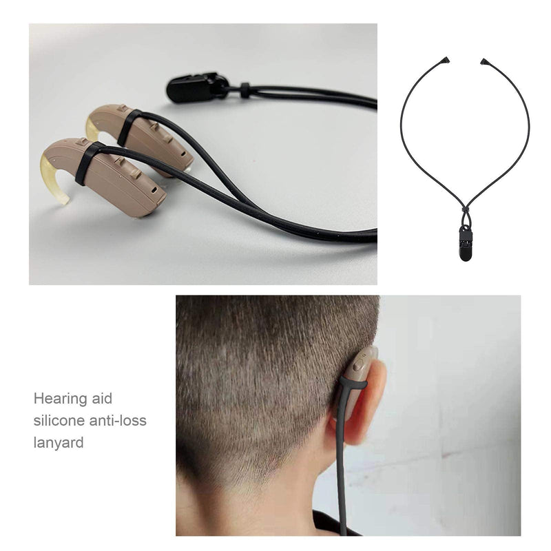 [Australia] - Hearing Aid Clip Holder Anti-lost Lanyard Safety Retainer Retention Cord Protector Silicone Black for Adults Seniors Kids 