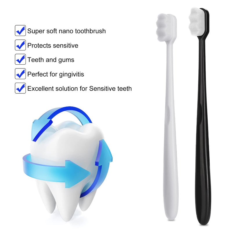 [Australia] - WLLHYF 2 PCS Extra Soft Micro Nano Toothbrush for Sensitive Gums, Soft Toothbrush with 10000 Soft Bristles Sterile Fiber Adult Toothbrush Painless Brushing for Teeth Oral Gum Recession Black White a 