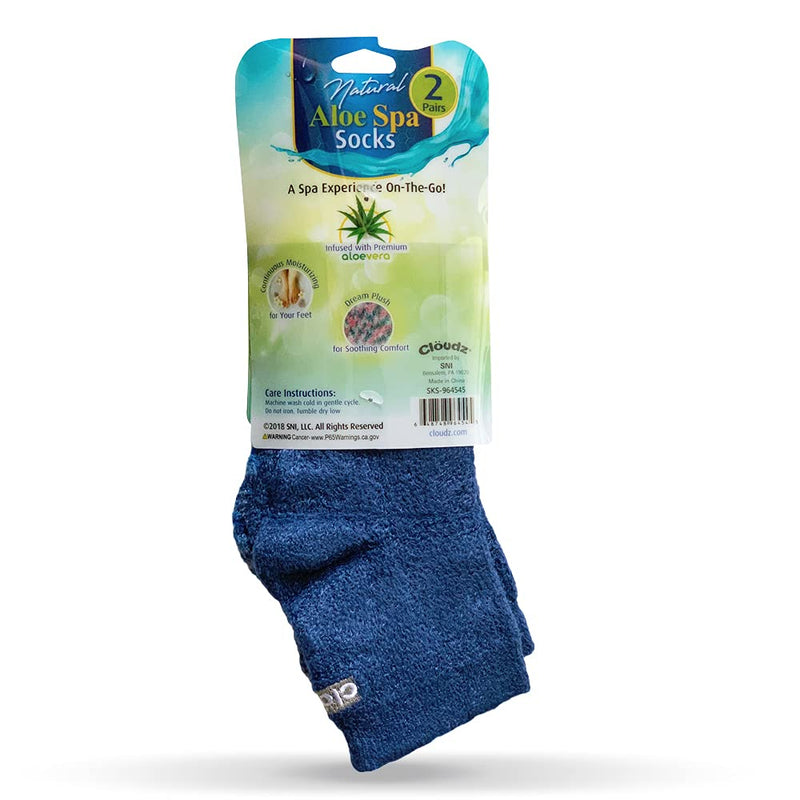 [Australia] - Cloudz Natural Aloe Vera Spa Socks - Blue (2 Pairs/Solid & Patterned) 