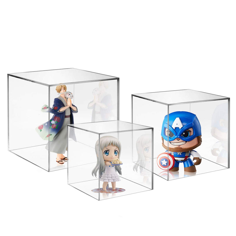 [Australia] - Cliselda Acrylic Display Box, 3x3x3&4x4x4&5x5x5 inches, 3pc, Display Boxes, Museum Box Case for Collectibles (5 Sided Acrylic Boxes) 5 Sided Acrylic Cube 