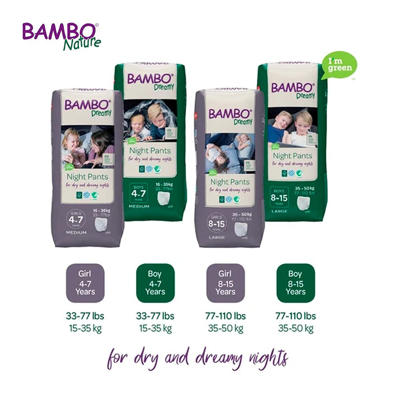 [Australia] - Bambo Nature Dreamy Boy Premium Night Pants, Aged 4-7 Size Medium (33-77 lb/15-35 kg) Pack of 10, 1000018875 10 Count (Pack of 1) 