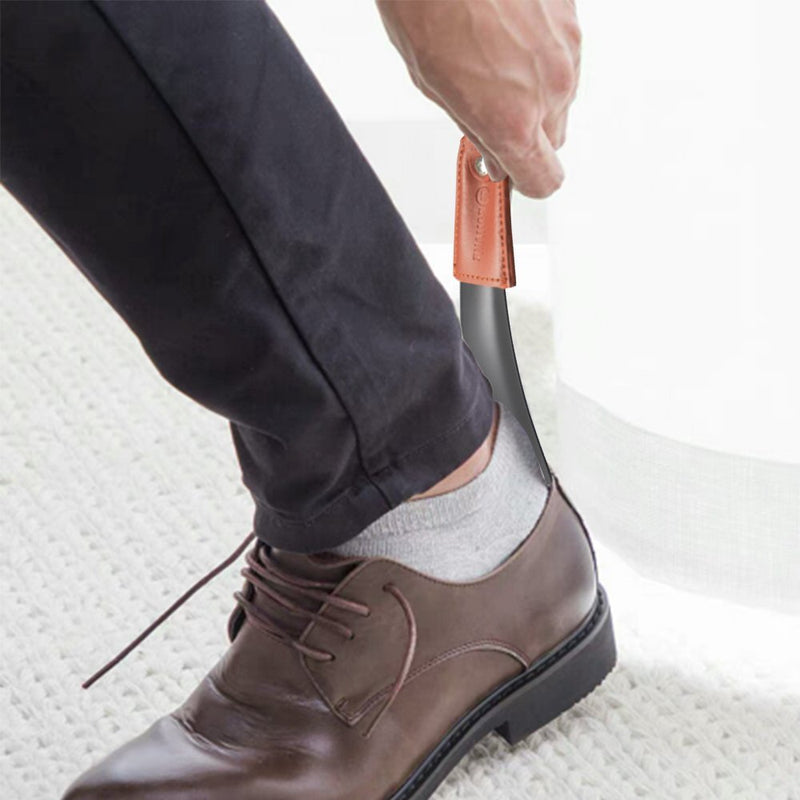 [Australia] - ZOMAKE Metal Shoe Horns with Leather Handle Stainless Steel Shoehorn for Traveling 