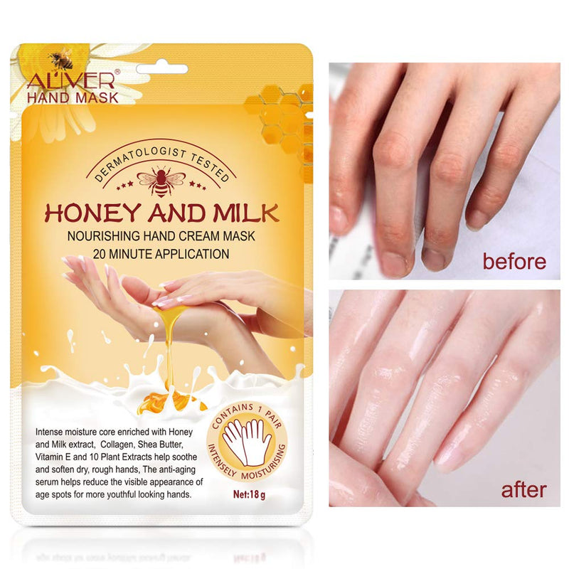 [Australia] - Hand Moisturizing Mask, (5 Pack) Honey and Milk Gloves, Moisturizing Natural Therapy Gloves, for Dry Aging Cracked Hands Repair Rough Skin for Men Women honey mask 
