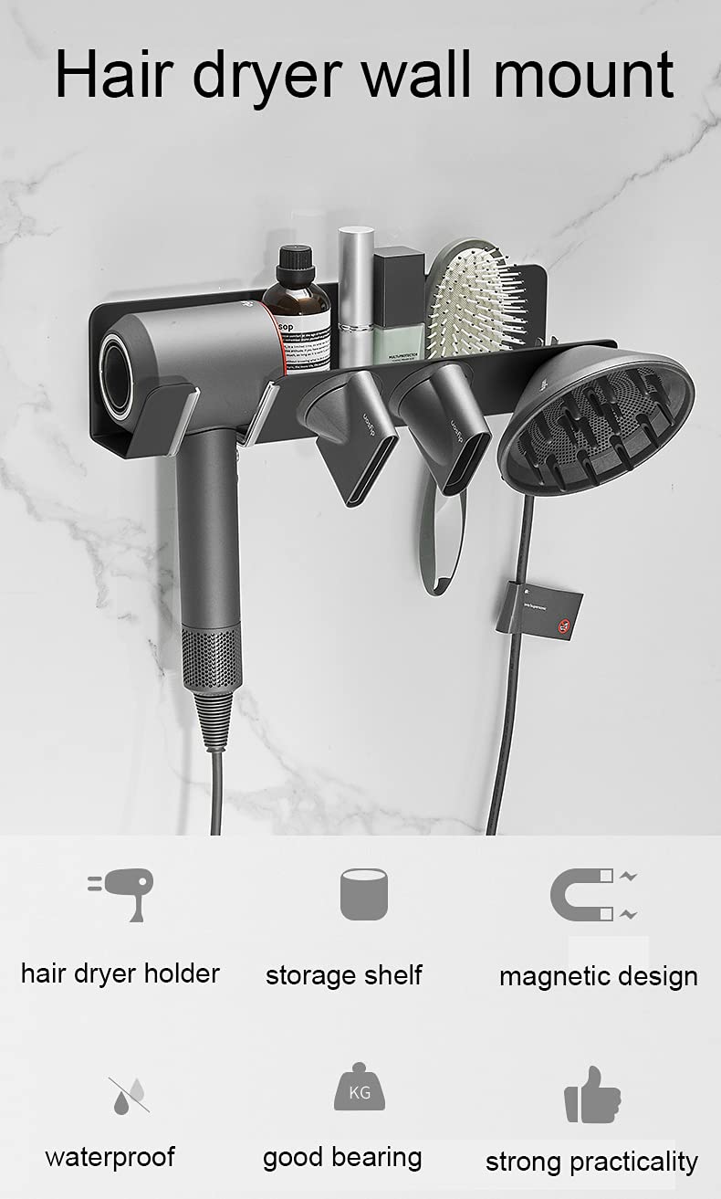 [Australia] - Hosoncovy Hairdryer Wall Mount Holder Stand Blow Dryer Rack Hook Organizer for Dyson Supersonic Hair Dryer (Black) Black 