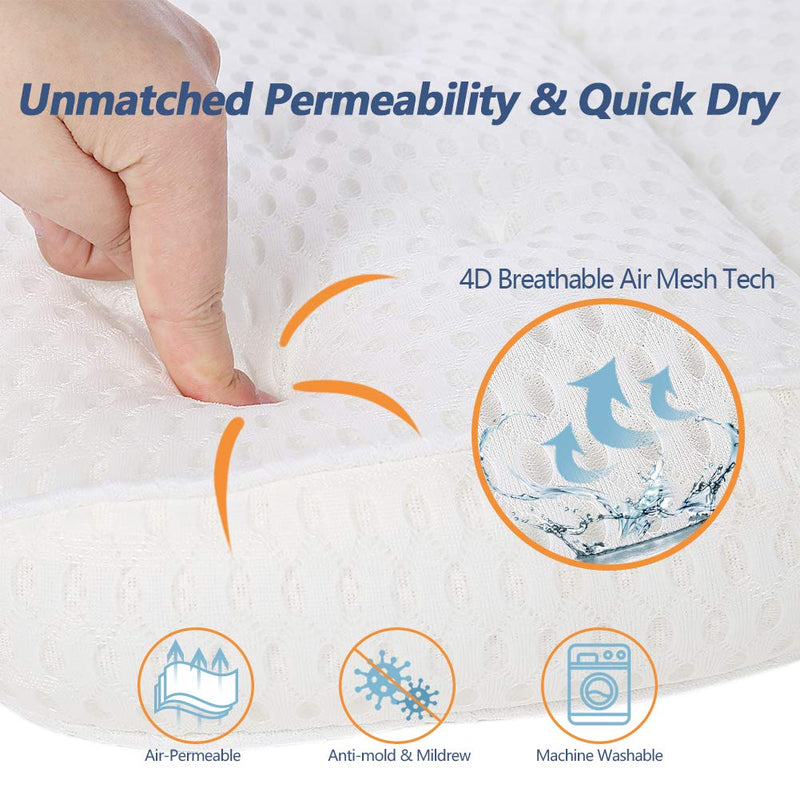 [Australia] - Mr. Bathif Bathtub Pillow 4D Air Mesh Bath Pillow for Tub SPA Pillow with 7 Non Slip Suction Cups Hot Tub Headrest Cushion for Neck Shoulder Support Neck Pillow 4D bath pillow-white 