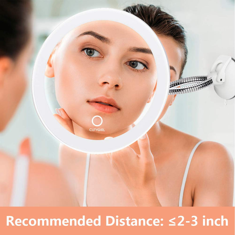 [Australia] - 10X Magnifying Mirror with Light Makeup Mirror with Lights LED Lighted Makeup Mirror Vanity Mirror with Lights Flexible Gooseneck Mirror with Lights with Powerful Suction Cup White 