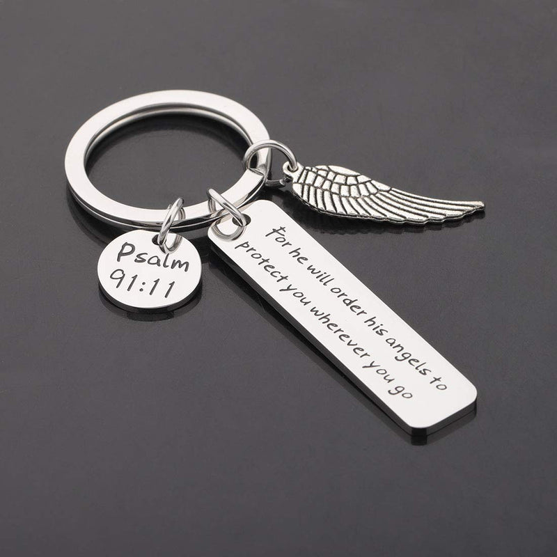 [Australia] - CHOORO Bible Verse Keychain for He Will Order His Angels to Protect You Wherever You Go Religious Jewelry Christian Gift 