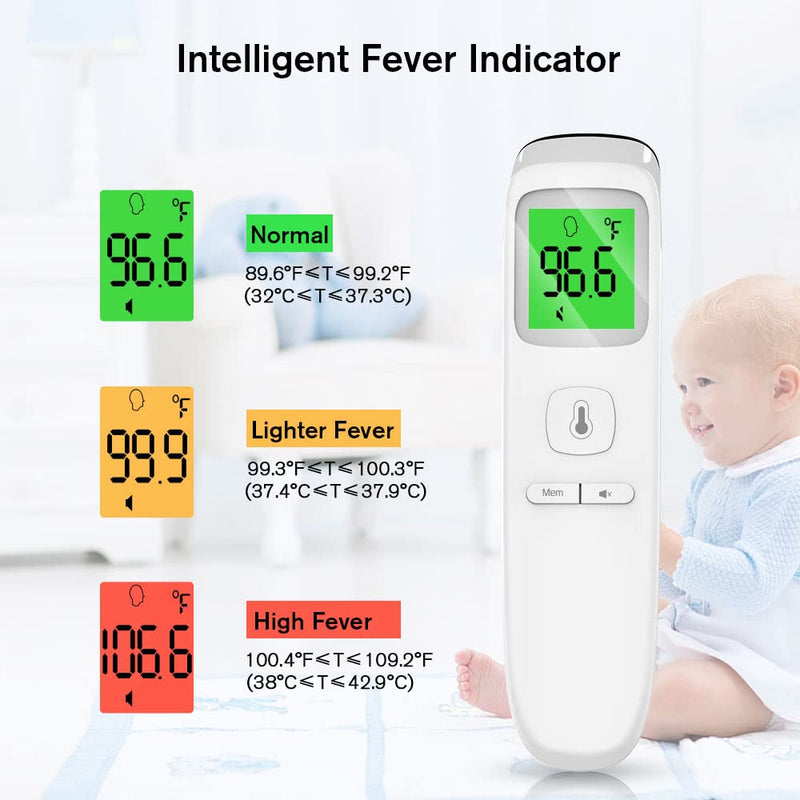 [Australia] - Forehead Thermometer, Baby and Adults Thermometer with Fever Alarm, LCD Display and Memory Function, Ideal for Whole Family (White) White 