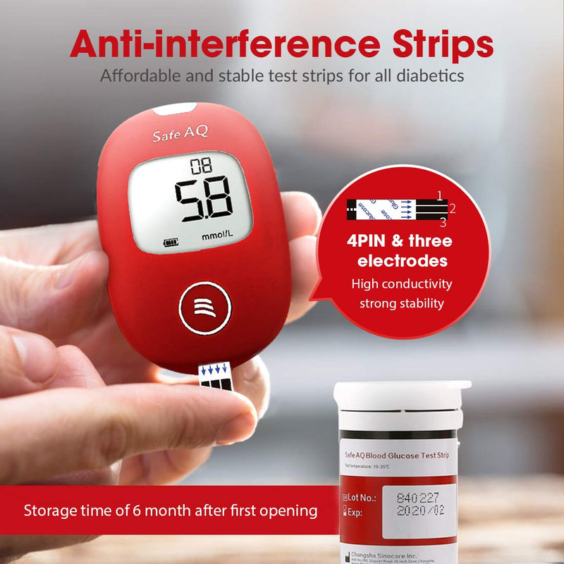 [Australia] - sinocare Diabetes Testing Kit, Blood Sugar Tester, Blood Glucose Monitor Safe AQ Smart with Test Strips x 50 & Lancets x 50 & Case for UK Diabetics -in mmol/L, Voice Only Test Kit - Smart 