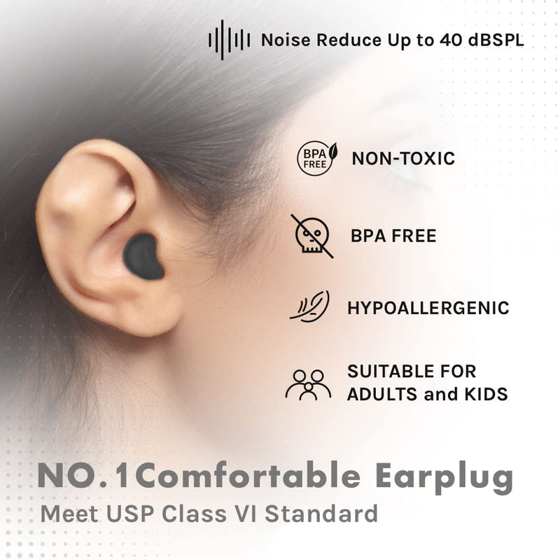 [Australia] - Ear Plugs for Sleeping, Acousdea Reusable Moldable Silicone Ear Plugs, Waterproof, Suitable for Snoring, Swimming, Working, Studying, Noise Cancelling up to 40 dBSPL, Black with Carry Case, 6 Pairs 