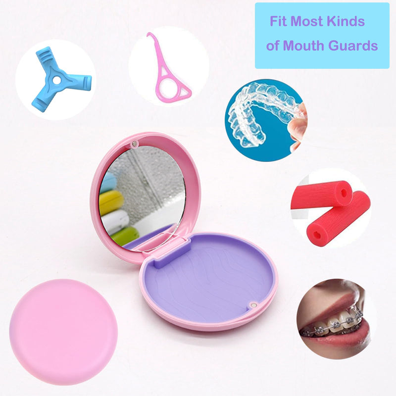 [Australia] - Retainer case, Retainer Case with Mirror, Orthodontic Denture Box with Magnetic Seal Textured Liner, Multifunctional Mouth Guard Denture Case for Retainers, Mouthguards, Braces (Pink) 