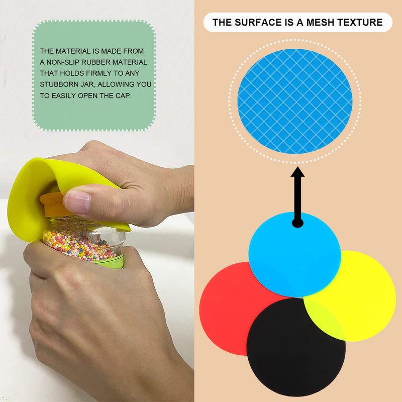 [Australia] - 4pcs Jar Gripper Pads Rubber Round Kitchen Coasters Multi-Purpose Silicone Bottle Lid Openers (Colorful, 5inch) 