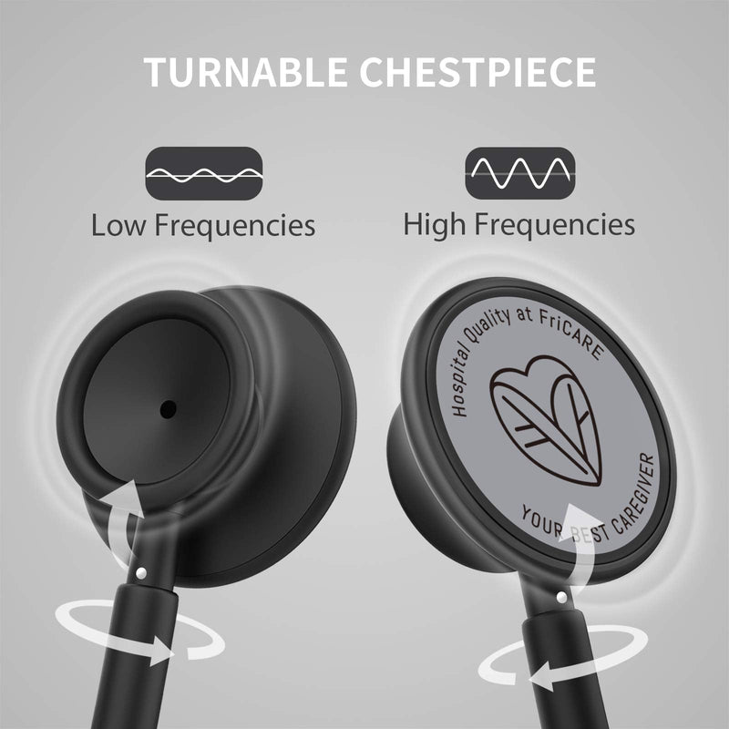 [Australia] - FriCARE Lightweight Dual Head Stethoscope for Medical Professionals Doctors, Aluminum Chestpiece and Headset (Black) Black 