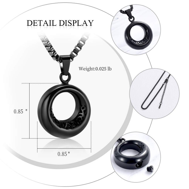 [Australia] - XSMZB Circle of Life Urn Necklace for Ashes Stainless Steel Eternity Keepsake Memorial Cremation Jewelry for Ashes Pendant Locket Black 