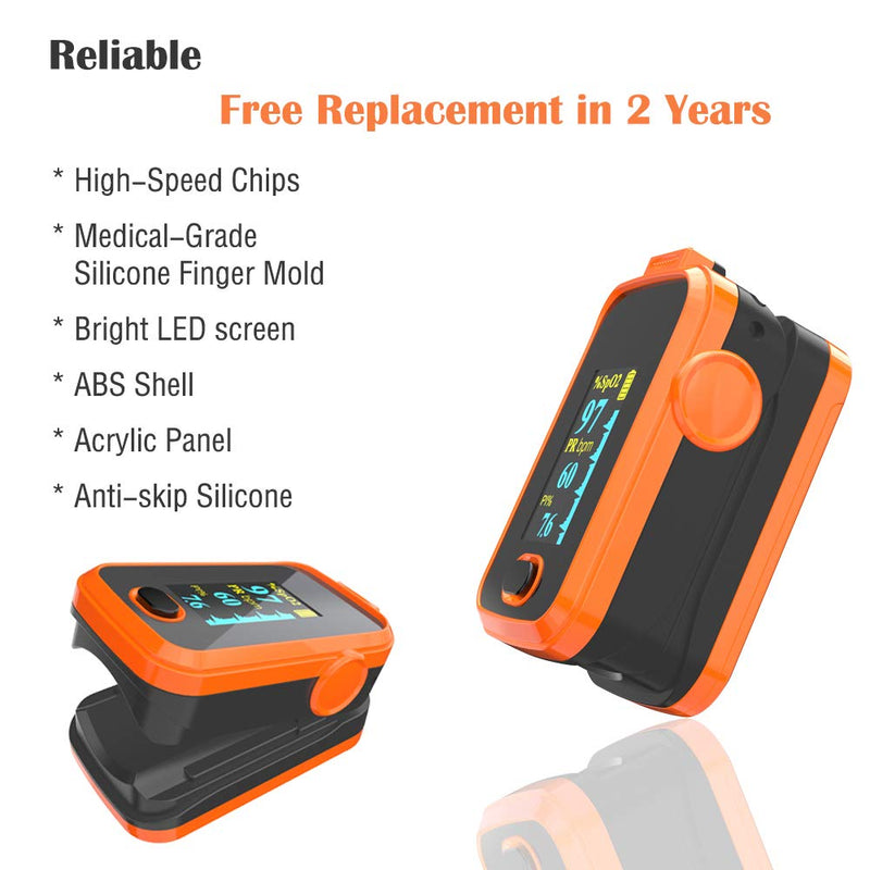 [Australia] - Pulse oximeter fingertip with Plethysmograph and Perfusion Index, Portable Blood Oxygen Saturation Monitor for Heart Rate and SpO2 Level, O2 Monitor Finger for Oxygen,Pulse Ox,Oximetro,(Red-Orange) 